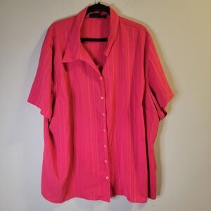 Maggie Barnes Pink Striped Button Up Shirt Womens 4X Short Sleeve Blouse Stretch